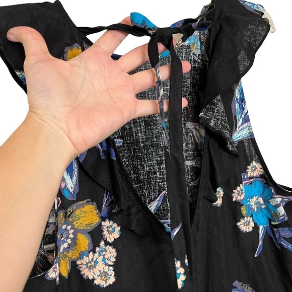 Free People Summer in Tulum Tunic Dress Linen Blend Black Floral Size M Boho - Picture 9 of 16